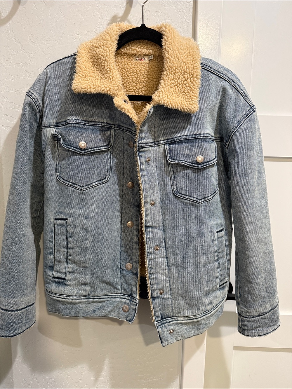 Faherty Light Wash Denim Jacket with Sherpa Collar